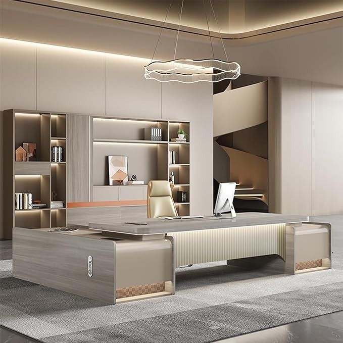 High-Status Director Office with Smoked Glass Trophy & Credenza Display #109